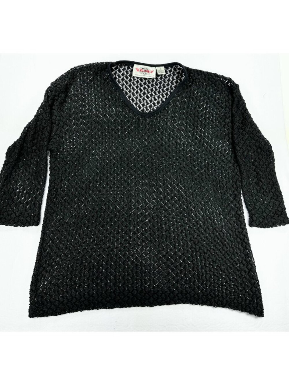 International‎ Sportswear 2XL Black Open Knit Crochet Sweater Large Grunge Punk